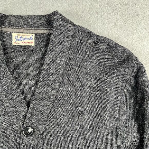 30s 40s Interlock Sportswear Virgin Wool Cardigan Sweater Small Black - Picture 4 of 16